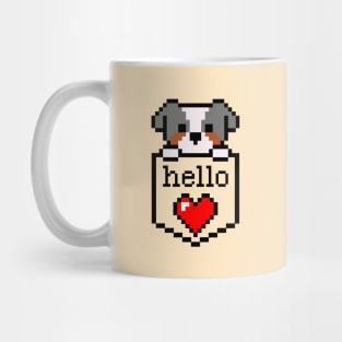 Pixelated Puppy in pocket / Hello sign / Perfect gift for every Kid Mug